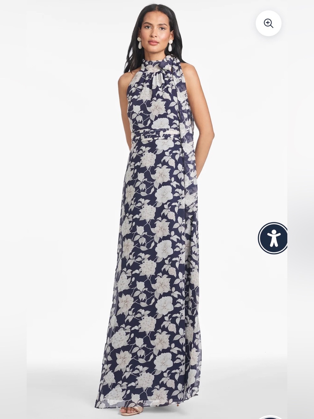 Sachin & Babi Kayla Gown Chiffon Floral Halter Neck Navy Ivory 14